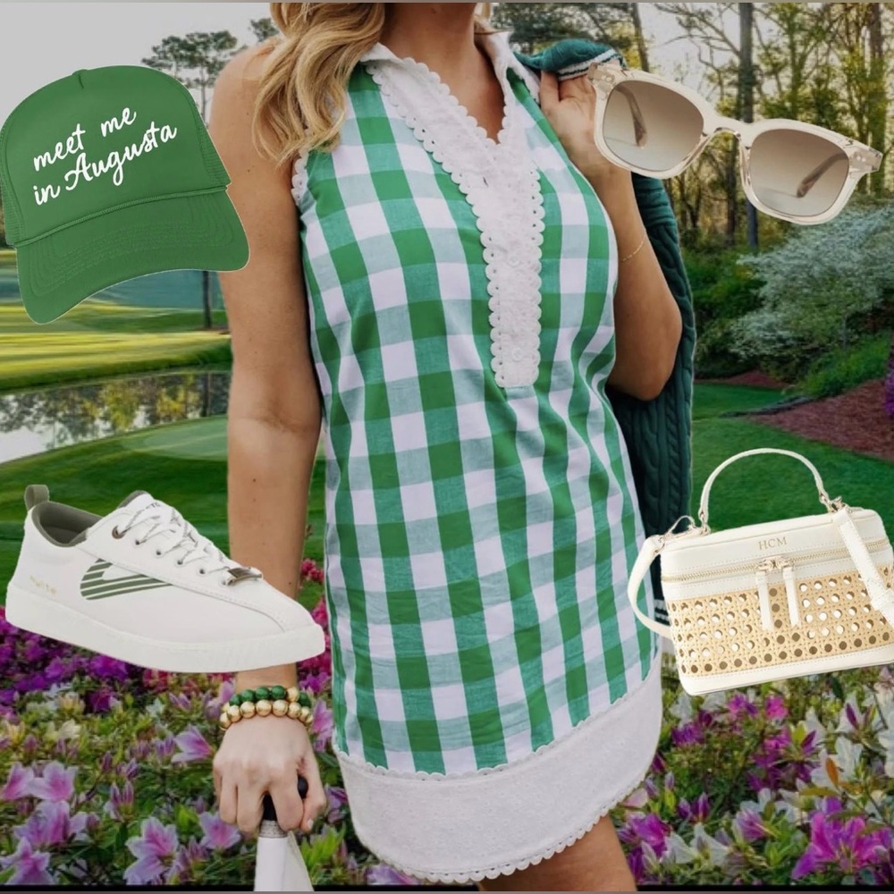 The Masters!! NWT Tuckernuck Green Gingham Eyelet Trim Spring Dresses S M L